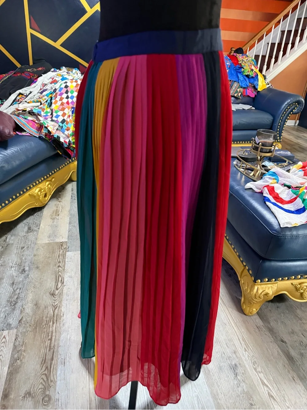 J. Crew Pleated Rainbow Maxi Skirt in Navy, Red, Pink, Green, Yellow